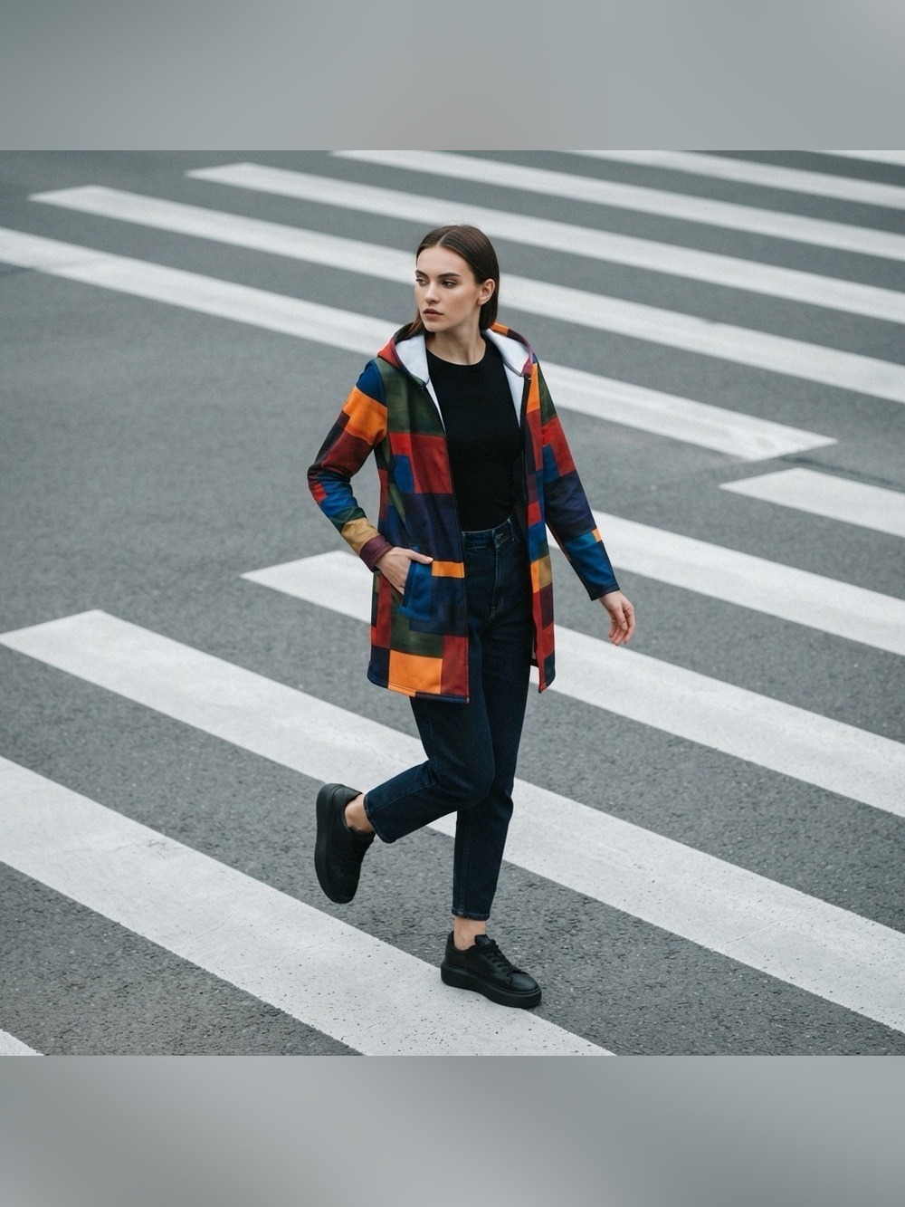 Emily Grace Multicolor Patchwork Hooded Jacket S